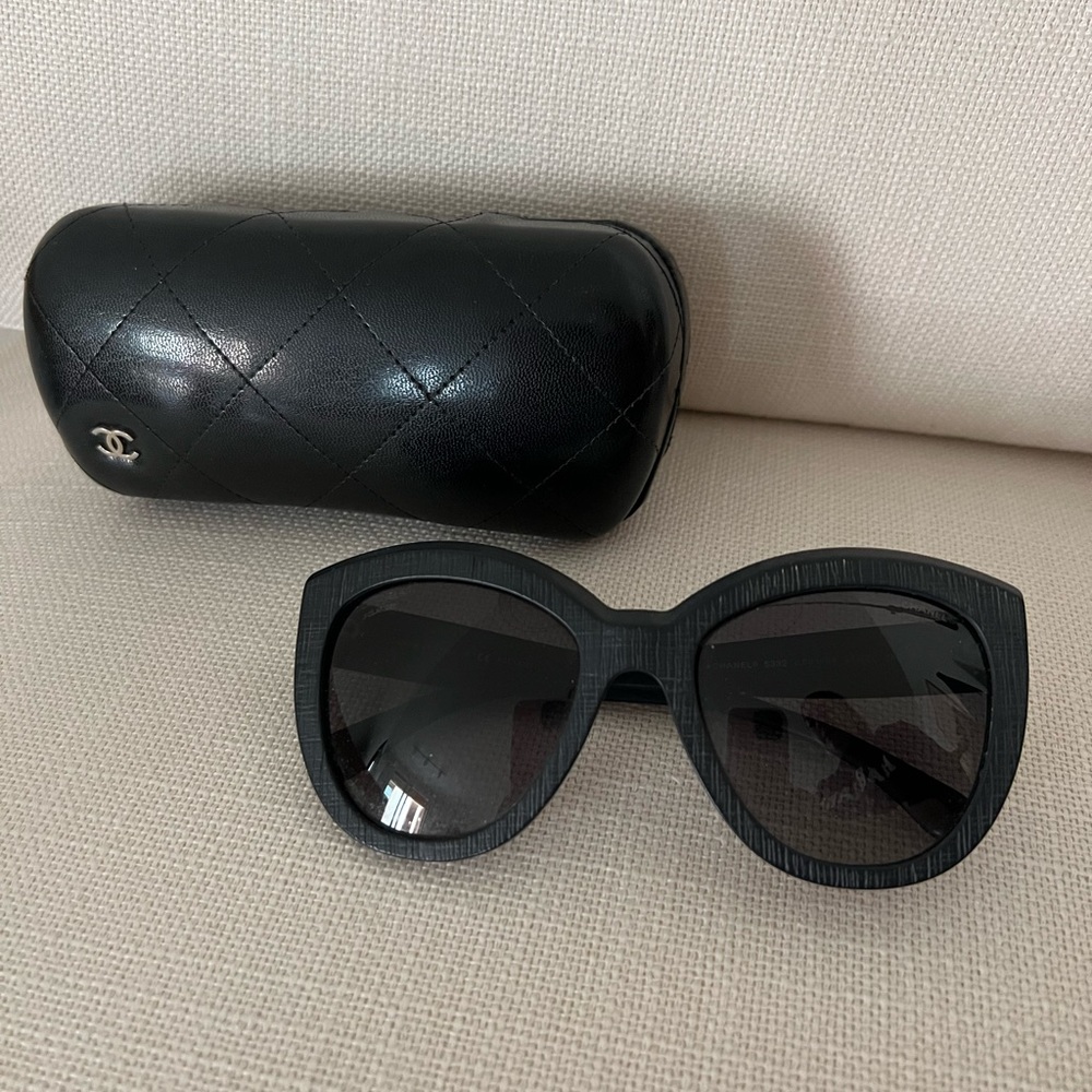 Chanel Matte Black Textured Polarized Sunglasses